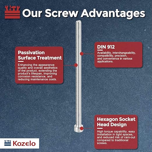 Kozelo 5pcs Socket Head Cap Screws - [M6-1 x 120mm] 304 Stainless Steel Allen Socket Drive for Electrical Motor 3D Printing Fan Engine Replacement Use, Silver