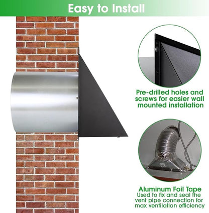 7 Inch Hooded Wall Vent with Mesh and Damper, Outside Wall Vent Hood Exterior - Image 6
