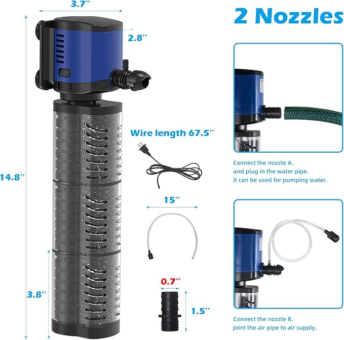 Pond Pump 660GPH Filtration, Sump Submersible Water Pump w/Sponge Filter - Image 6