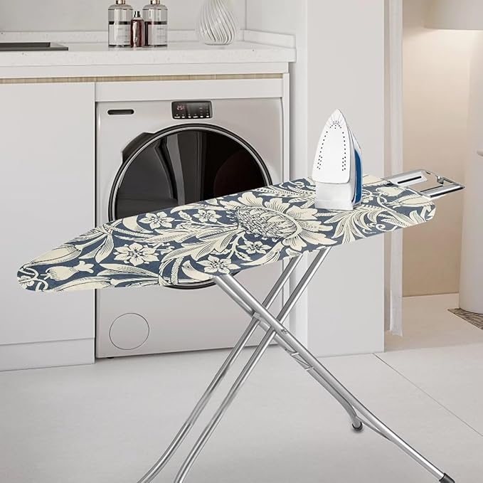 ZCFYGDX William Morris Art Floral Ironing Board Cover Decor, Resist Scorching & Staining, Easy Install Resistant Elastic Edges,3 Nylon Buckle Fasteners Straps,Relaxing Breathable Ironing Experience L