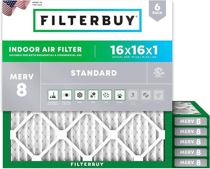 Filterbuy 16x16x1 Air Filter MERV 8 Essential Dust & Allergy Defense, by Filterbuy
