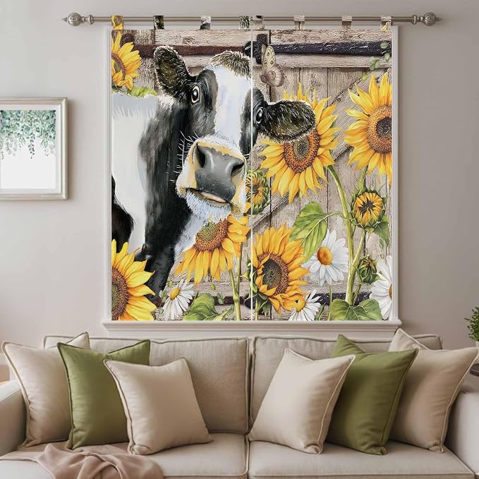 Retro Farmhouse Flower Bathroom Curtains 63 Inch Length, Window Curtains Tab Top - Image 9