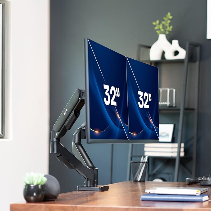 VIVO Dual Monitor up to 32 inches and 19.8 lbs per Screen, Pneumatic Arm Desk Mount, Articulating Counterbalance, VESA Stand, Classic, STAND-V002O