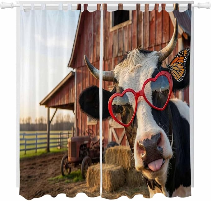 Farm Cows Living Room Curtains 96 Inch Length, Window Curtains Tab Top by Unknown