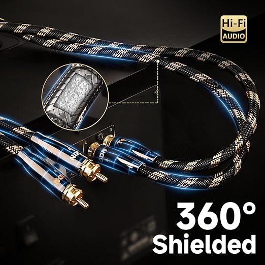 TODN HiFi RCA Audio Cable Audiophile RCA Cables for Car Audio with O-C-C Copper Core, Dual Shielded (10 ft/3m, 1 Pair)