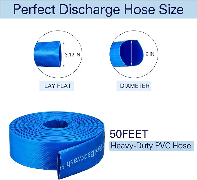 2" x 50FT Pool Backwash Hose, Heavy-Duty Pool Hose, Lay Flat Discharge Hose - Image 2