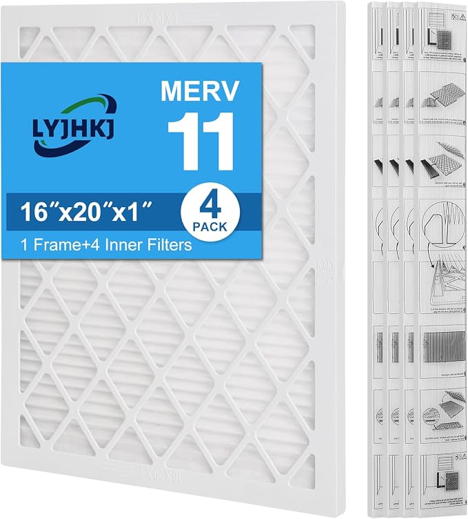 16x20x1 MERV 11 Air Filter, Quality AC/HVAC Furnace Filter，1 Reusable ABS Frame by LYJHKJ