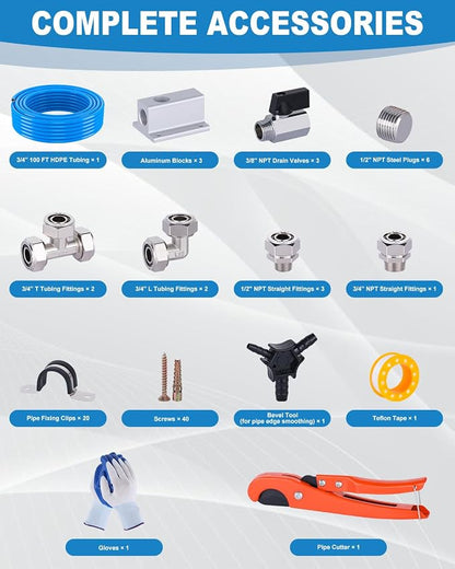 Compressed Air Line Kit, 3/4 Inch ID x 100FT HDPE-Aluminum Compressed Air - Image 2