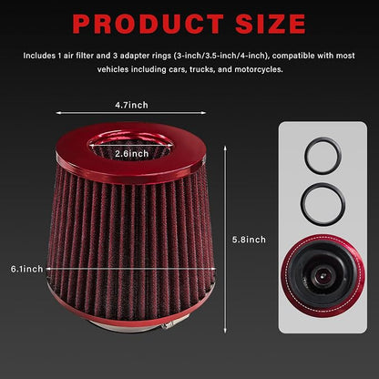 Sun Walker Clamp-on Air Intake Filter, 3/3.5/4 Inch High Flow Round Tapered Air - Image 2