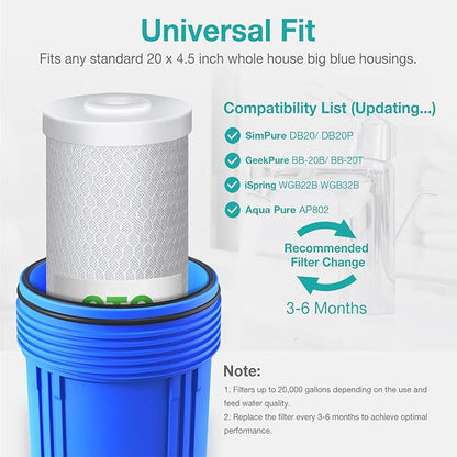 SimPure Whole House Water Filter Cartridges 5 Micron 20" x 4.5" CTO Activated - Image 4