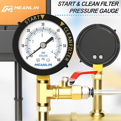 MEANLIN MEASURE 0~60Psi Plastic Frame 1/4" NPT Start and Clean Filter Pressure - Image 3