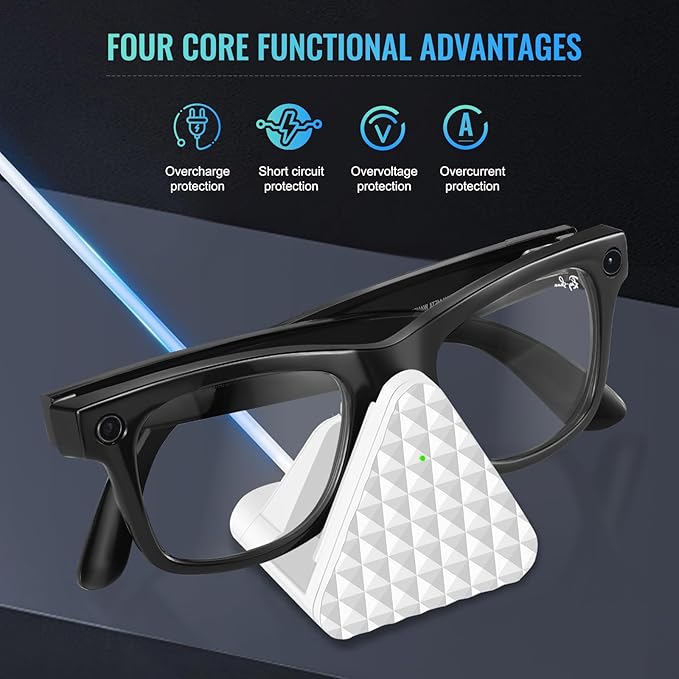 Charging Stand Dock Compatible with Ray-Ban Meta Smart Glasses - Glasses Charger for Wayfarer, Headliner, Skyler, Renewed, Oakley Meta HSTN, Portable Smart Glasses Charger Dock with Adapter (White)