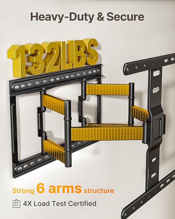monTEK 1.1" Ultra Slim TV Wall Mount for 37-75 Inch TVs, 132lbs Heavy Duty, 4X Weight Tested, Full Motion Articulating Bracket, Max VESA 400x400mm, Fits 16/18" Studs