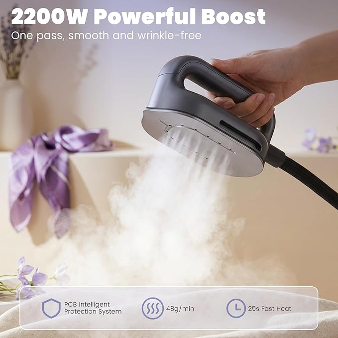 Cobuy Professional Steam Station, 2200W Dual Heating Steam Iron for Clothes with Ceramic Soleplate, 5 Steam Levels, Dry& Steam Modes, Auto Shut-Off, Self-Cleaning, 1.2L Tank for 65min Continuous Steam