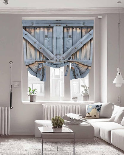 Tie Up Curtains for Windows, Farmhouse Wood Grain Adjustable Balloon Nature - Image 3