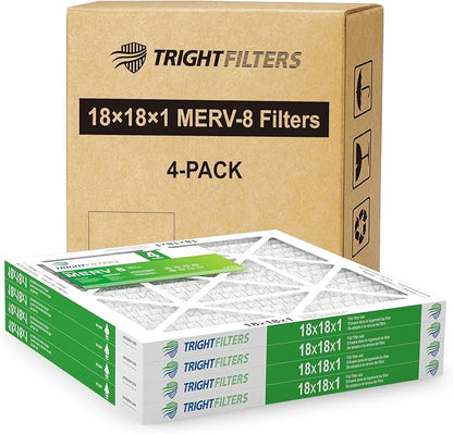 18x18x1 Air Filter 4 Pack, Durable MERV 8 Pleated Home HVAC AC Furnace Filters by TrightFilters