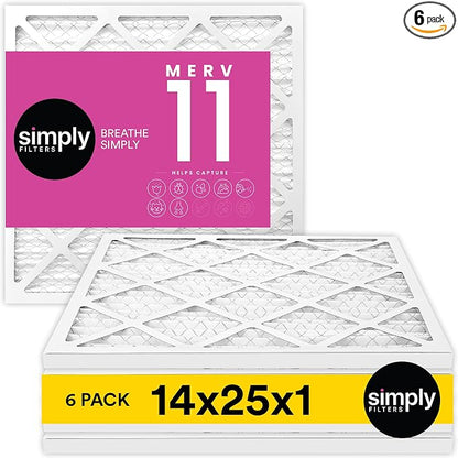 Simply 14x25x1 Air Filter, Merv 11, 6 Pack, by SimplyFilters