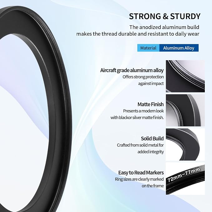 72-77mm Step-Up Ring Adapter, 72mm to 77mm Step Up Filter Ring - Image 5