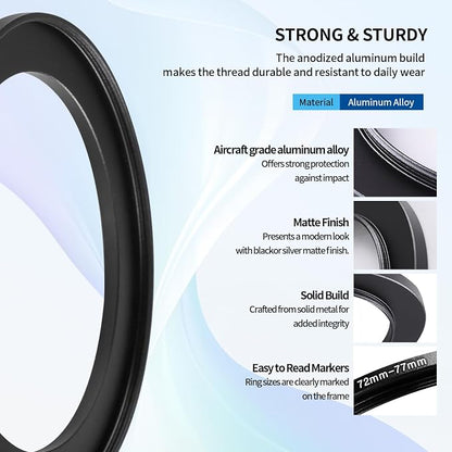 72-77mm Step-Up Ring Adapter, 72mm to 77mm Step Up Filter Ring - Image 5