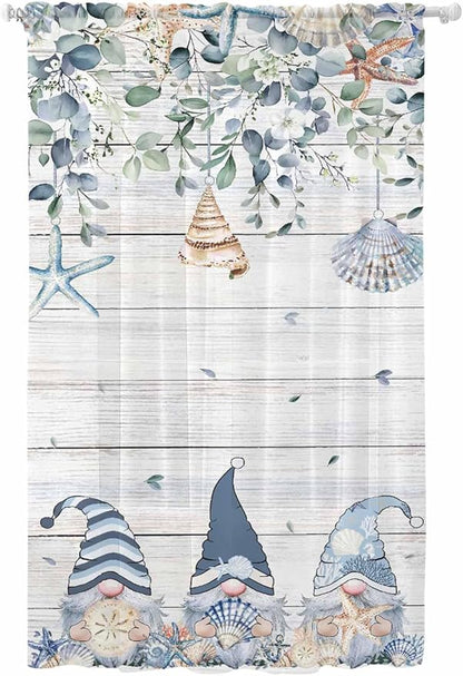 Sheer Curtains 84 Inches Long, Coastal Eucalyptus Leaf Semi Sheer Curtains by Unknown