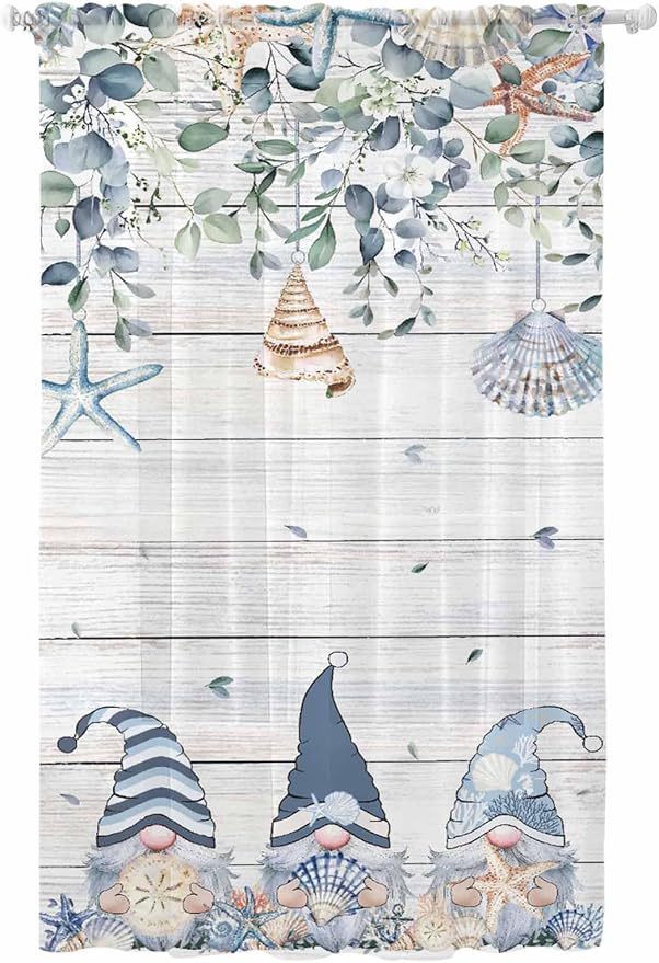 Sheer Curtains 96 Inches Long, Coastal Eucalyptus Leaf Semi Sheer Curtains by Unknown