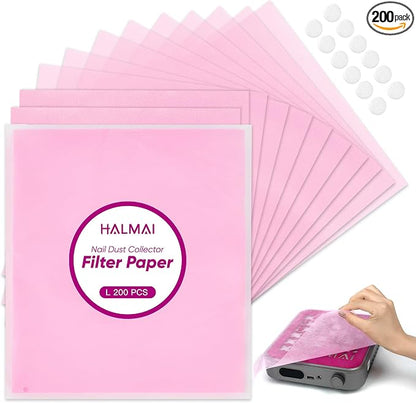 200 Sheets Nail Dust Collector Filter Paper, Disposable Nail Dust Filters by HALMAI