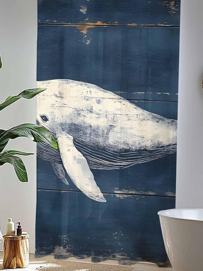 Sheer Curtains 84 Inches Long, Ocean Vintage Whale Semi Sheer Curtains Light - Image 4