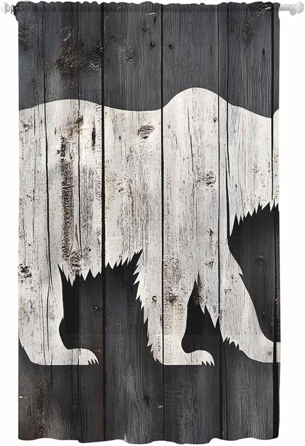 Sheer Curtains 108 Inches Long, Farmhouse Country Rustic Wooden Grain Privacy by Unknown