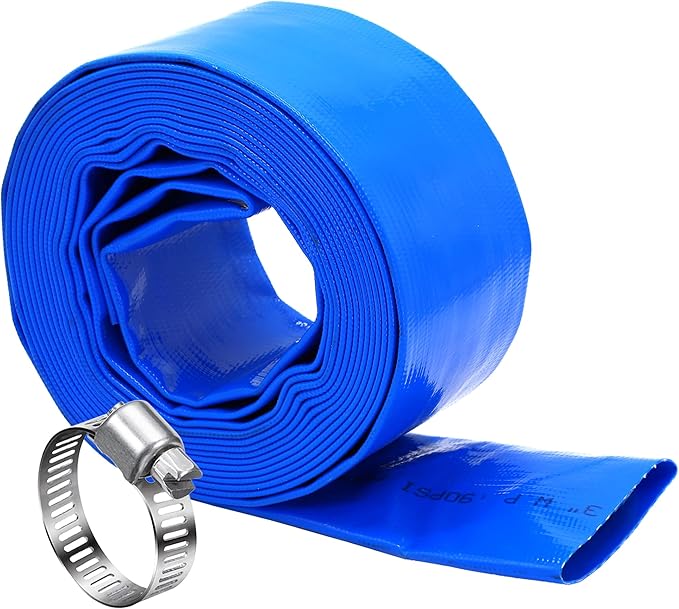 DAVCO 3" x 50 ft Pool Backwash Hose, Heavy Duty Reinforced Blue PVC Lay Flat by DAVCO