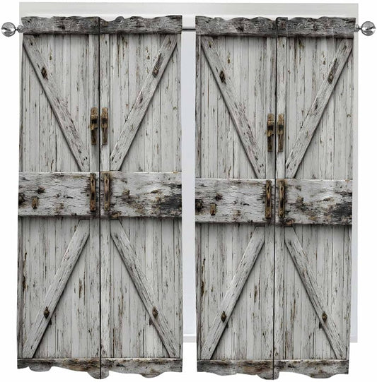 Vintage Gate Bedroom Curtains 63 Inches length, Farmhouse Wooden Grain Shabby by Unknown