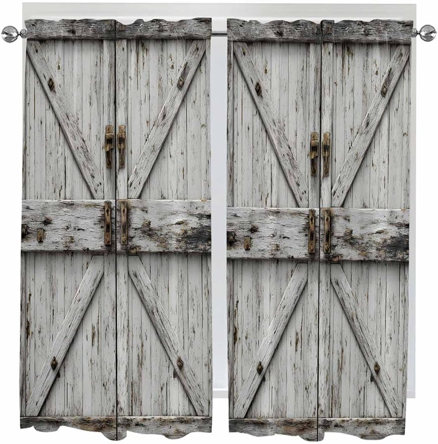 Vintage Gate Living Room Curtains 72 Inches length, Farmhouse Wooden Grain by Unknown