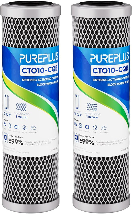 1 Micron 2.5"" x 10"" Whole House CTO Carbon Water Filter Cartridge Replacement by PUREPLUS