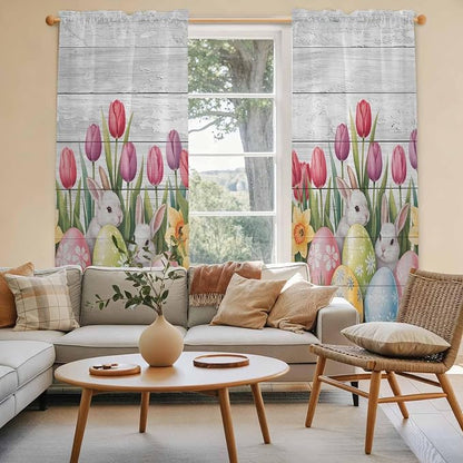 Easter Window Curtains 72 Inch Long 2 Panel Set, Rod Pocket Long Curtains & - Image 3