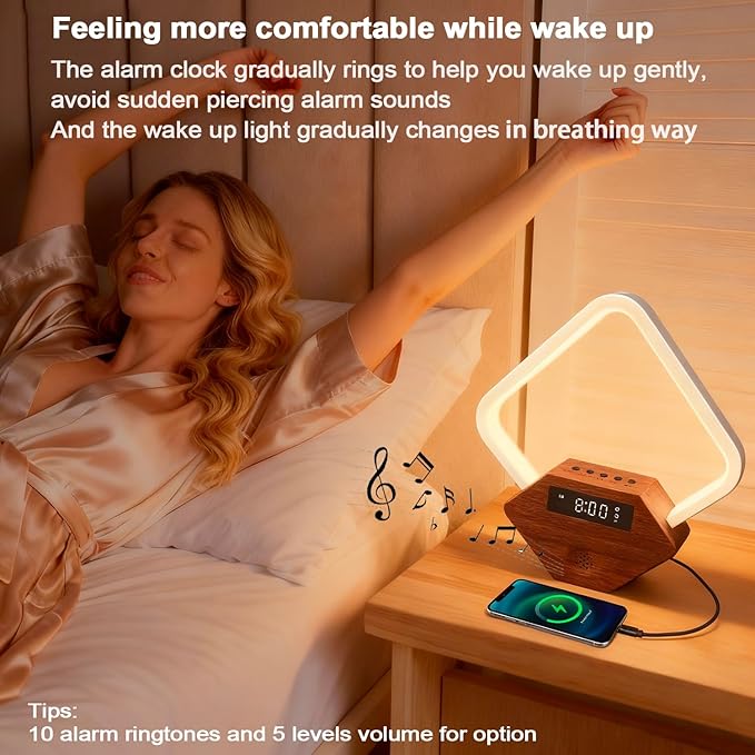 Xunhomon Sunrise Alarm Clock for Bedrooms Heavy Sleepers 15 Sleep Sounds White Noise Machine Baby/Adults 3 Color Table Lamp 10 Ringtones with PD22.5W USB C Fast Charger Birthday Gifts for Women