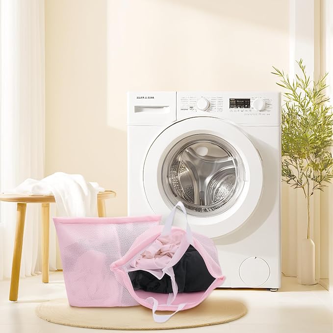 Guozcaray 2 Pcs Special Zoning laundry bag for delicates with handles mesh laundry bags washing machine laundry totes travel storage and sorting bag(Pink-Blue)