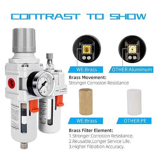 NANPU 3/8" NPT Compressed Air Filter Regulator Lubricator Combo, Water/Oil Trap - Image 5