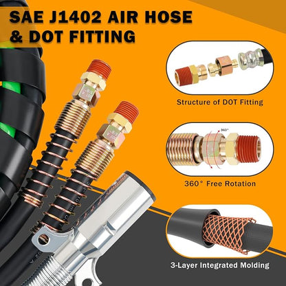 12FT Semi Truck Air Lines Kit 3IN1 Trailer Cord and Air Brake Hoses Assembly - Image 2
