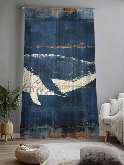 Sheer Curtains 96 Inches Long, Summer Whale Blue Semi Sheer Curtains Light - Image 2