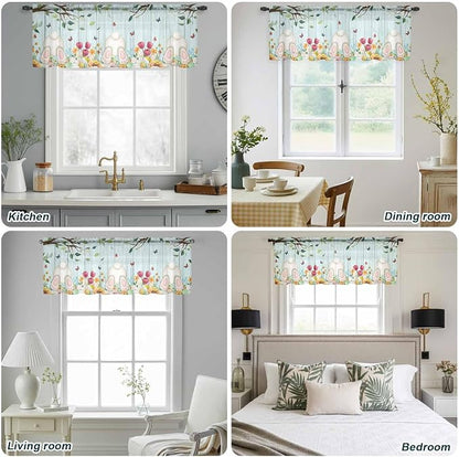 Easter Sheer Valances for Windows 60"x18", Light Filtering Kitchen Curtains - Image 5