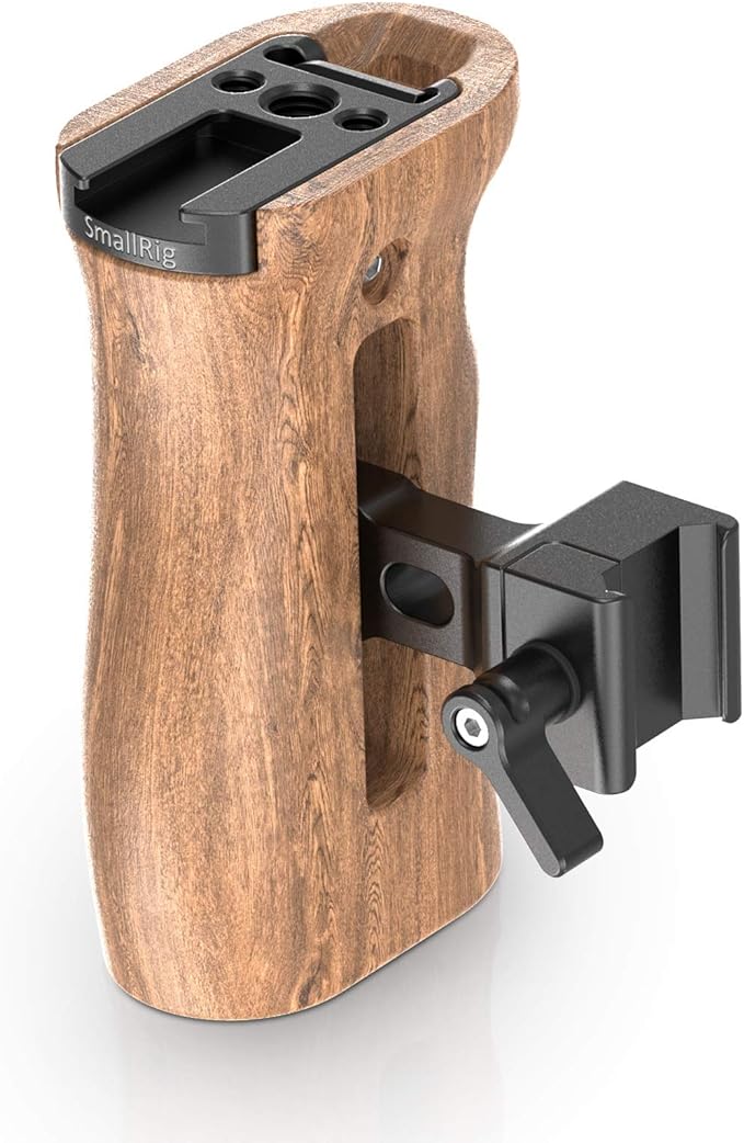 SmallRig Universal Side Wooden NATO Handle Grip DSLR Camera Cage w/Cold Shoe Mount Built-in Wrench, Threaded Holes – 2187