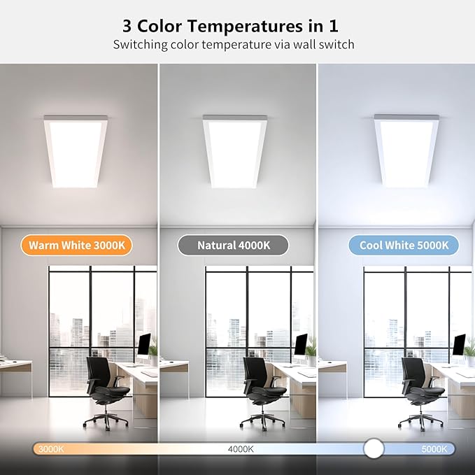 AIKVSXER 2 Pack 1x4 LED Panel Light Surface Mount, 50W 5500LM, 3CCT (3000K-5000K), Ultra-Thin 48In, Triac Dimmable, Energy Efficient, Ceiling Light for Kitchen Garage Office Basement