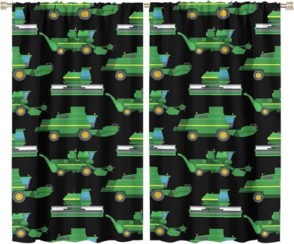 Kids Agriculture Machine Window Curtains, Farm Equipment Tractors Transport by SHElifestyle