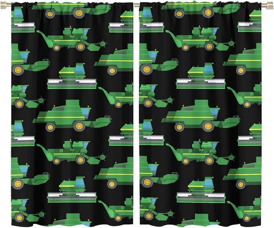 Kids Agriculture Machine Window Curtains, Farm Equipment Tractors Transport by SHElifestyle