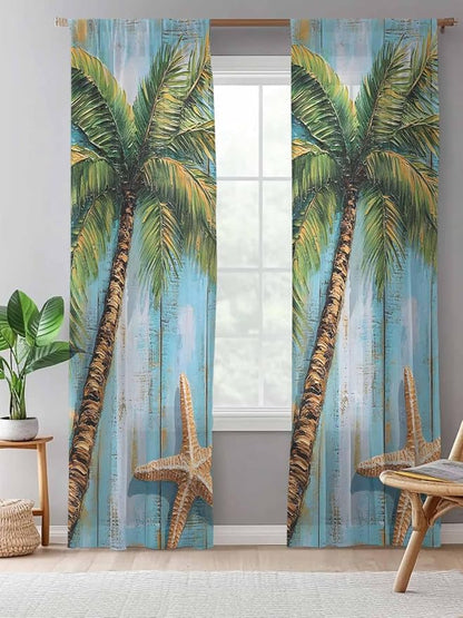 Sheer Curtains 84 Inches Long, Coastal Beach Tree Semi Sheer Curtains Light - Image 5