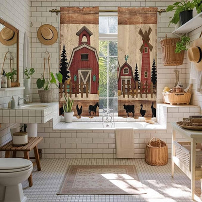 Brown Farmhouse Kitchen Curtains, Vintage Country Animals Wooden Grain Light - Image 5