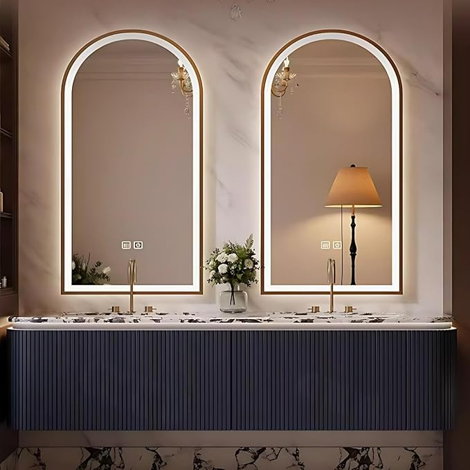 Bathroom Vanity with Double Sinks - LED Smart Defogging Mirror & Equipped with Tissue Hole | Modern Double Sink Bathroom Cabinet, 2 Drawers & Wavy Panel, Dark Blue (Mirror, 60IN)
