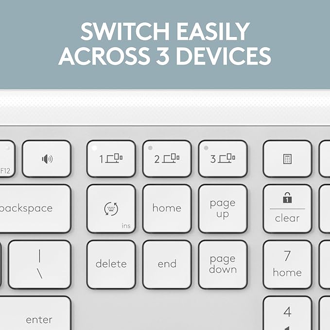Logitech Signature Slim K950 Wireless Keyboard, Sleek Design, Switch Typing Between Devices, Quiet Typing, Bluetooth, Multi-OS, Windows, Mac, Chrome - Off-White