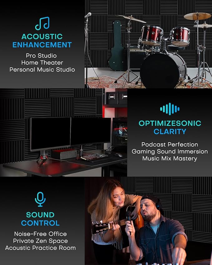 18 Pack Sound Proof Foam Panels for Walls, 2 X 12 X 12 Inches Acoustic Foam Panels, High Density Acoustic Panels Sound Absorbing, Noise Cancelling Studio Wedges, Black + Grey (NOT INCLUDE ADHESIVE)