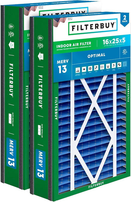 Filterbuy 16x25x5 Air Filter MERV 13 Optimal Smoke & Allergy Defense, by Filterbuy
