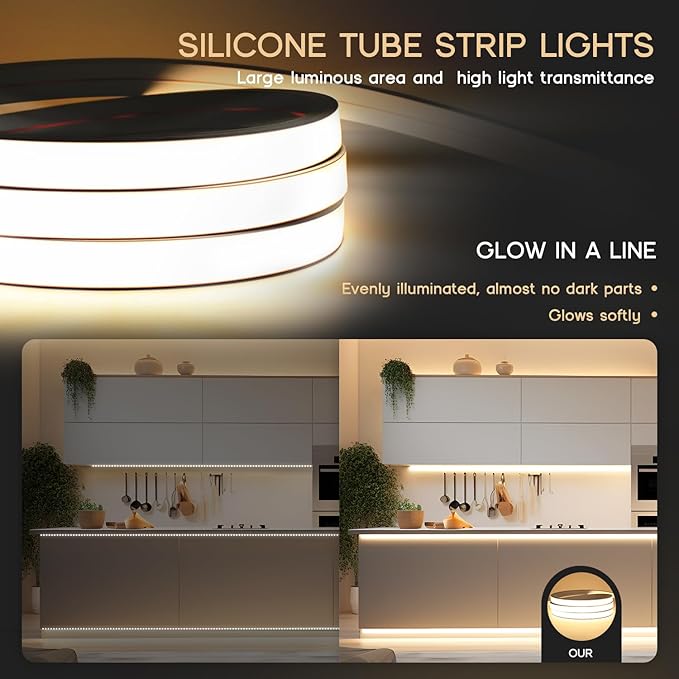 VOEWT LED Strip Lights Yellow,9.8ft 110-120V Neon Rope Lights,Flexible Silicone Outdoor Waterproof Neon Strip Lights for Bedroom,Mirror,Kitchen Cabinet, Living Room,Halloween Decor